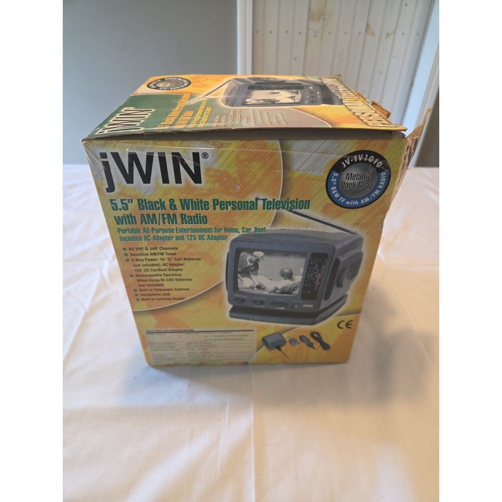JWIN JV-TV1010 5.5" Inch Black And White TV & AM/FM Radio Receiver Open Box New